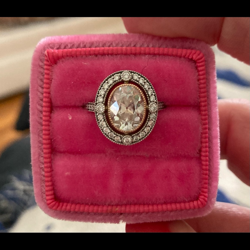 2ct. Oval Moissanite & Diamond 14k Ring.